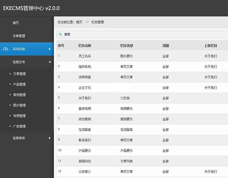 EKECMS网站管理系统(电脑端 手机端) v2.0.8源码