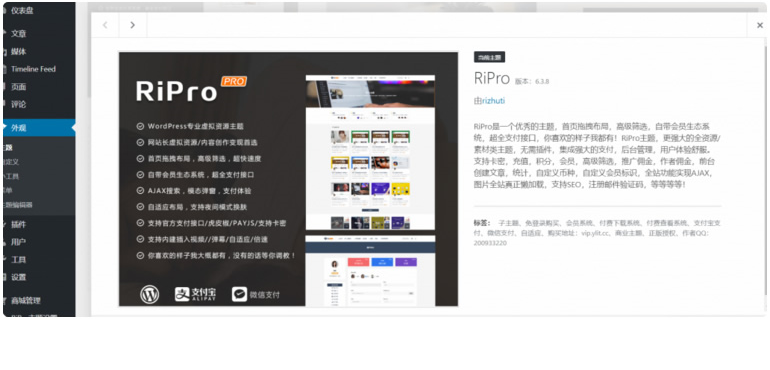 RiPro6.3.8 wordpress主题最新版虚拟资源下载完整修复去后门和加密文件