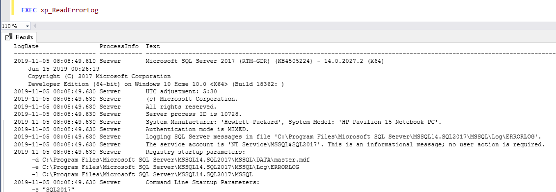 Read Current error log