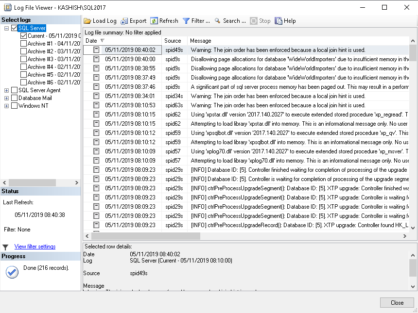 View error log in SSMS